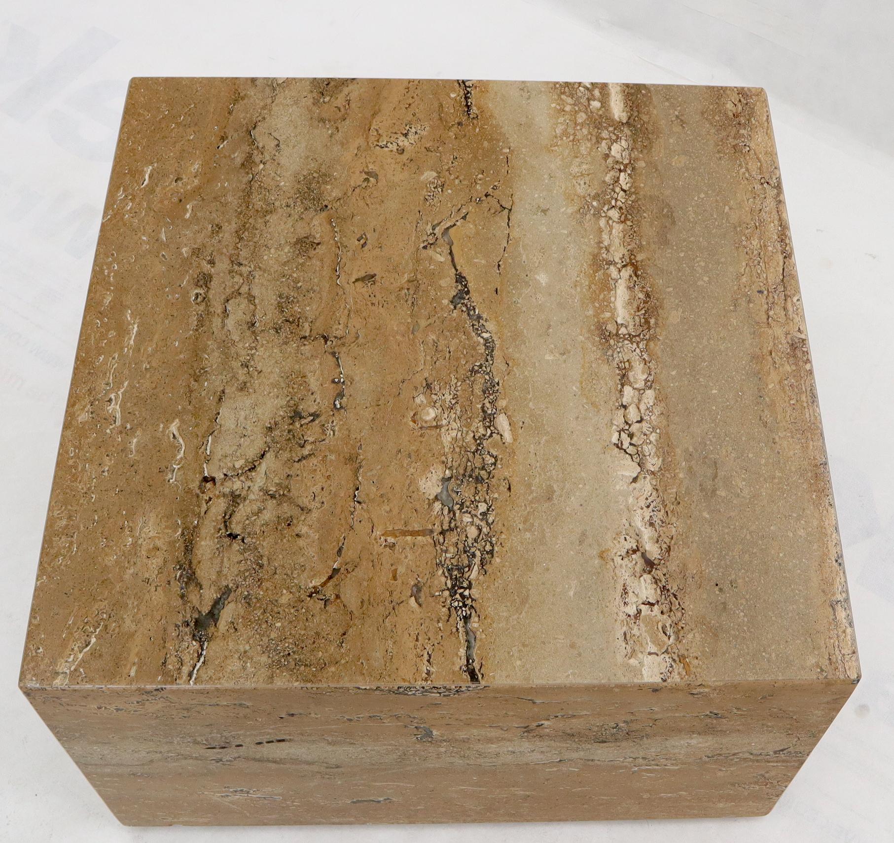 EstablishedLines Cube Square Shape Travertine Marble Coffee Table on Wheels