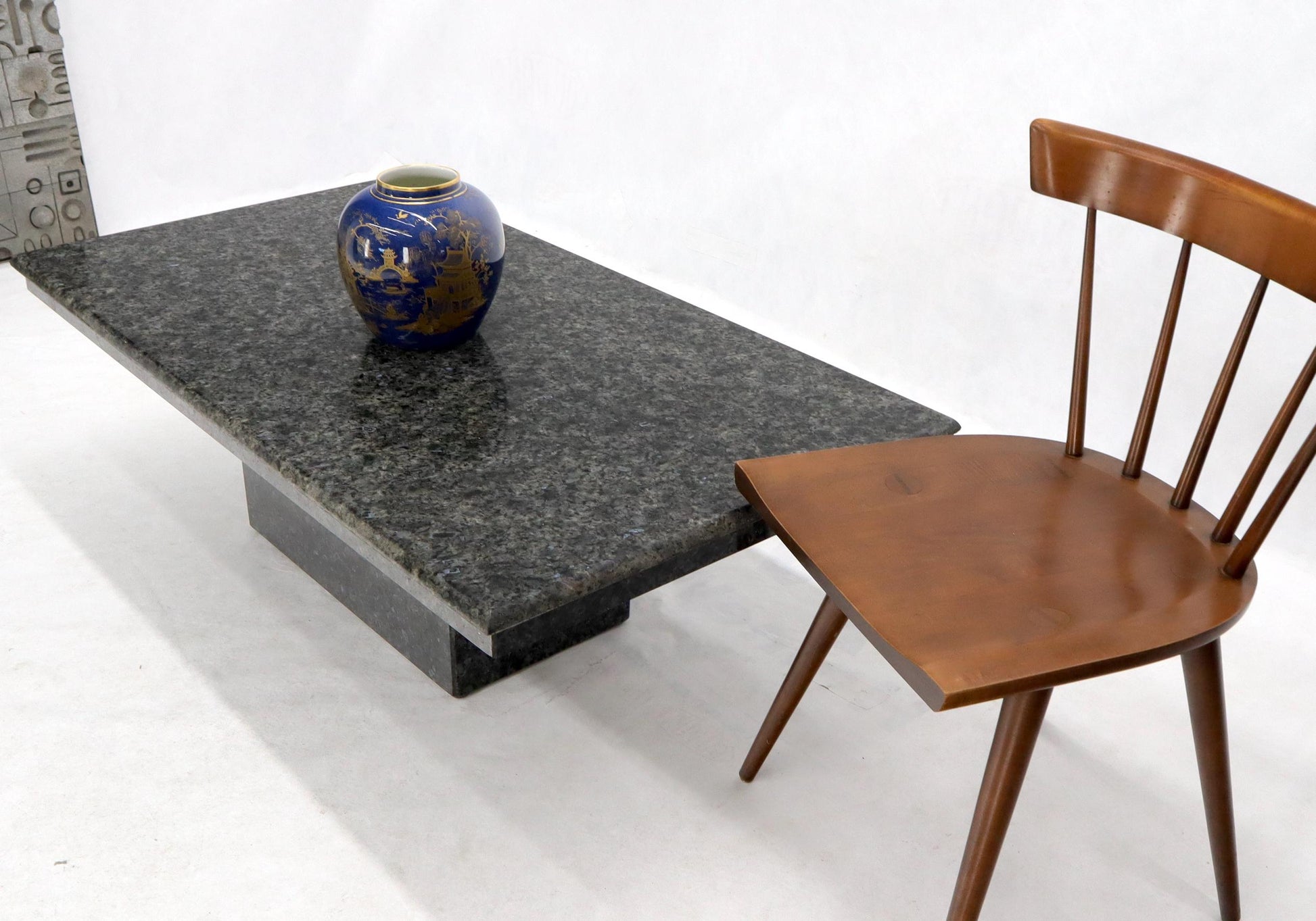 EstablishedLines Medium to Large Black Granite Rectangular Mid-Century Modern Coffee Table