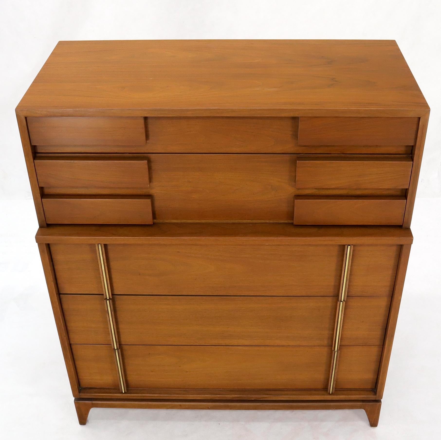 EstablishedLines Mid-Century Modern Five Drawers High Chest Dresser with Brass Accents