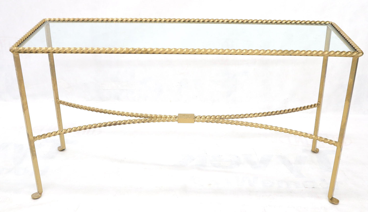 EstablishedLines Twisted Rope Forged Gold Finish Glass Top Console Table