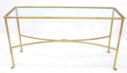 EstablishedLines Twisted Rope Forged Gold Finish Glass Top Console Table