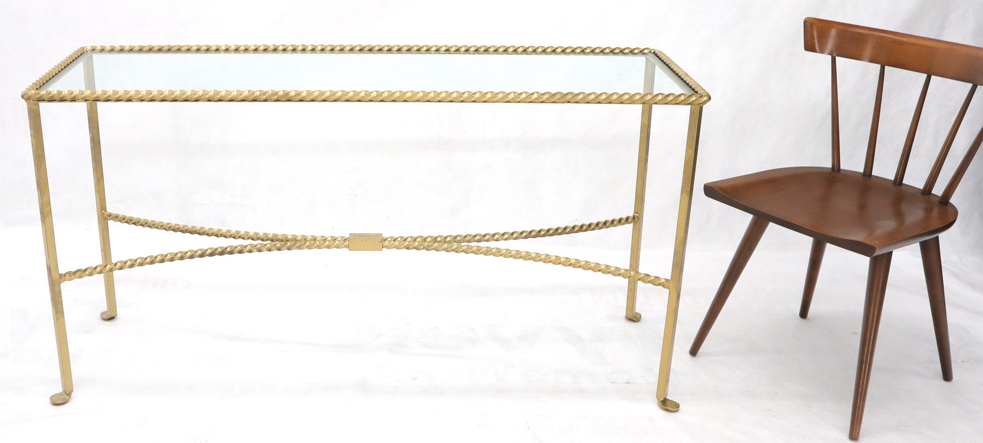 EstablishedLines Twisted Rope Forged Gold Finish Glass Top Console Table