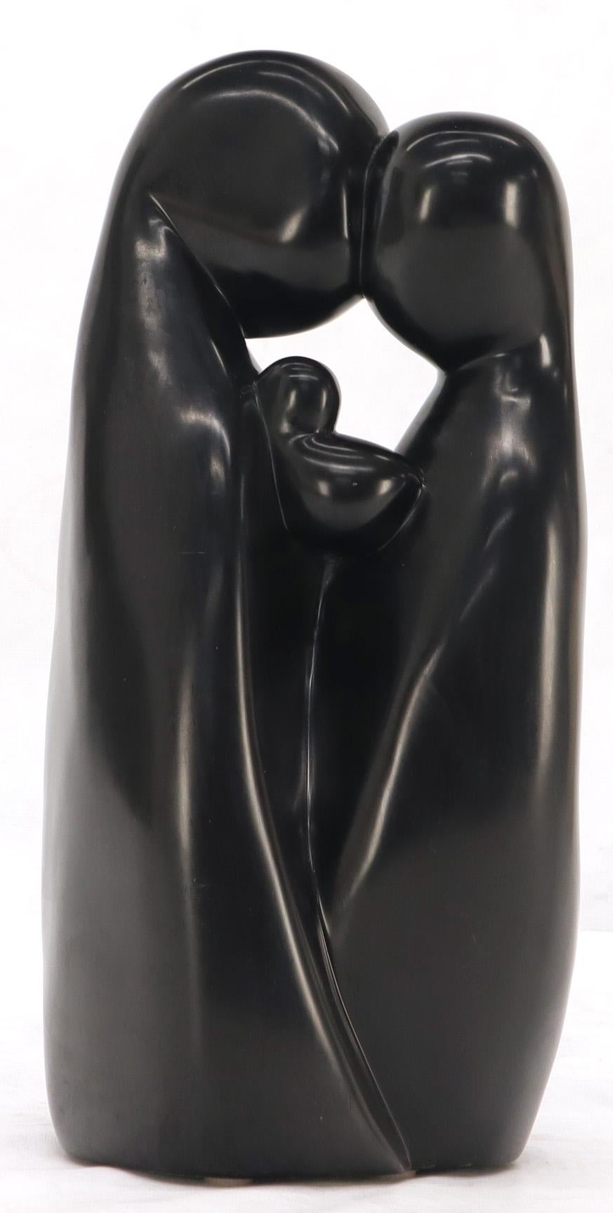 EstablishedLines Large Carved and Polished Onyx Sculpture of Mother and Daughter Theme
