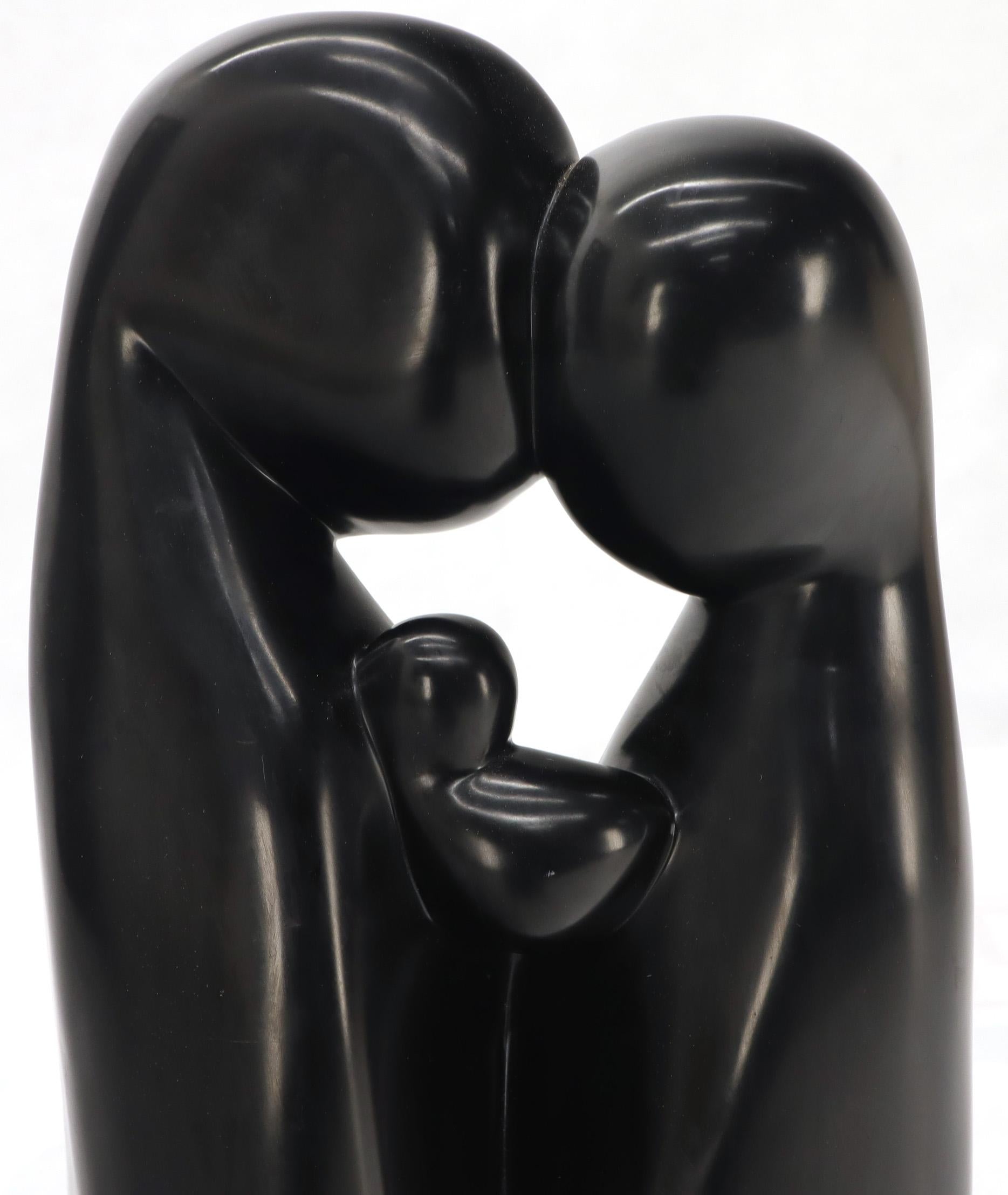 EstablishedLines Large Carved and Polished Onyx Sculpture of Mother and Daughter Theme