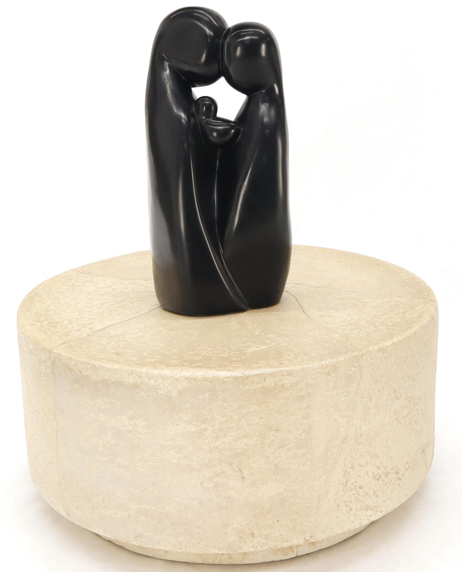 EstablishedLines Large Carved and Polished Onyx Sculpture of Mother and Daughter Theme