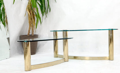 EstablishedLines Two-Tier "L" Shape Glass and Brass Organic Kidney Shape Coffee Table
