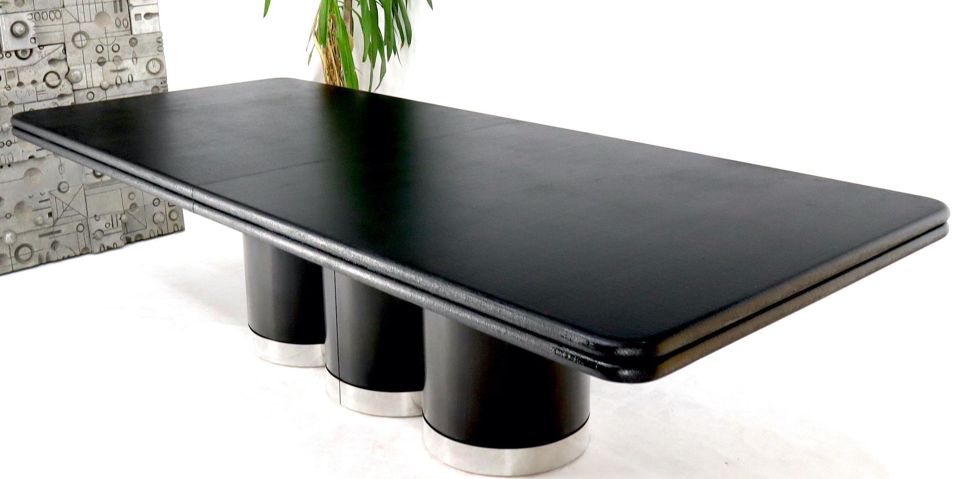EstablishedLines Triple Cylinder Base Lacquered Cloth Wrapped Extra Long Dining Conference Table