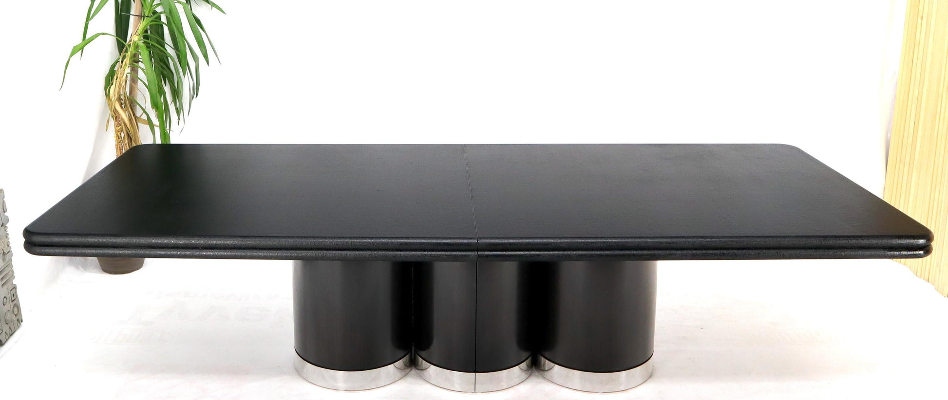 EstablishedLines Triple Cylinder Base Lacquered Cloth Wrapped Extra Long Dining Conference Table