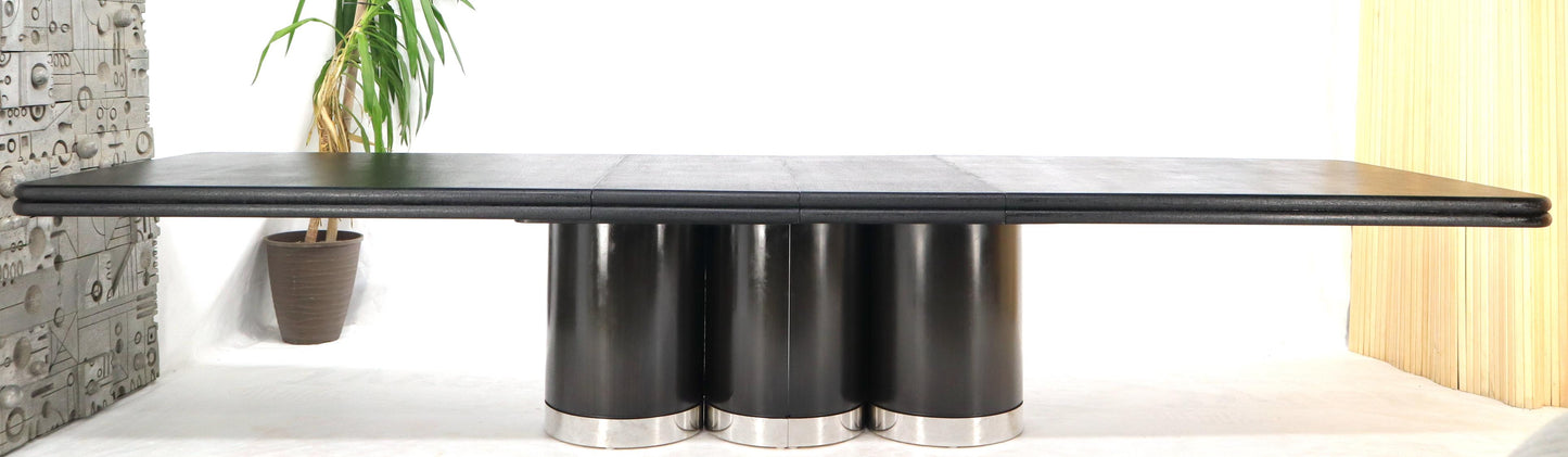 EstablishedLines Triple Cylinder Base Lacquered Cloth Wrapped Extra Long Dining Conference Table