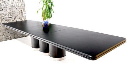 EstablishedLines Triple Cylinder Base Lacquered Cloth Wrapped Extra Long Dining Conference Table