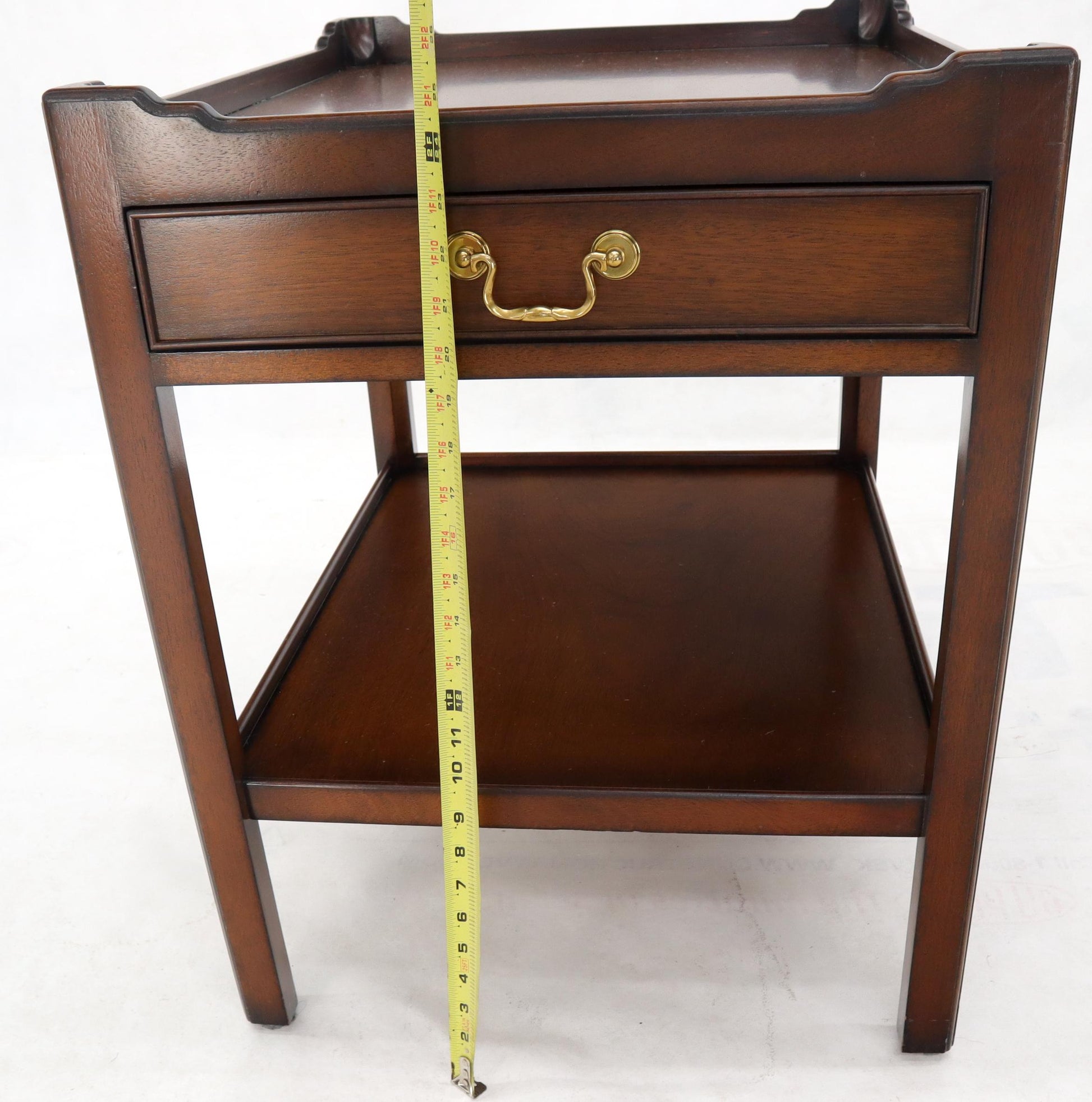 EstablishedLines Southampton Mahogany Gallery Top Brass Drop Pull One-Drawer End Table Stand