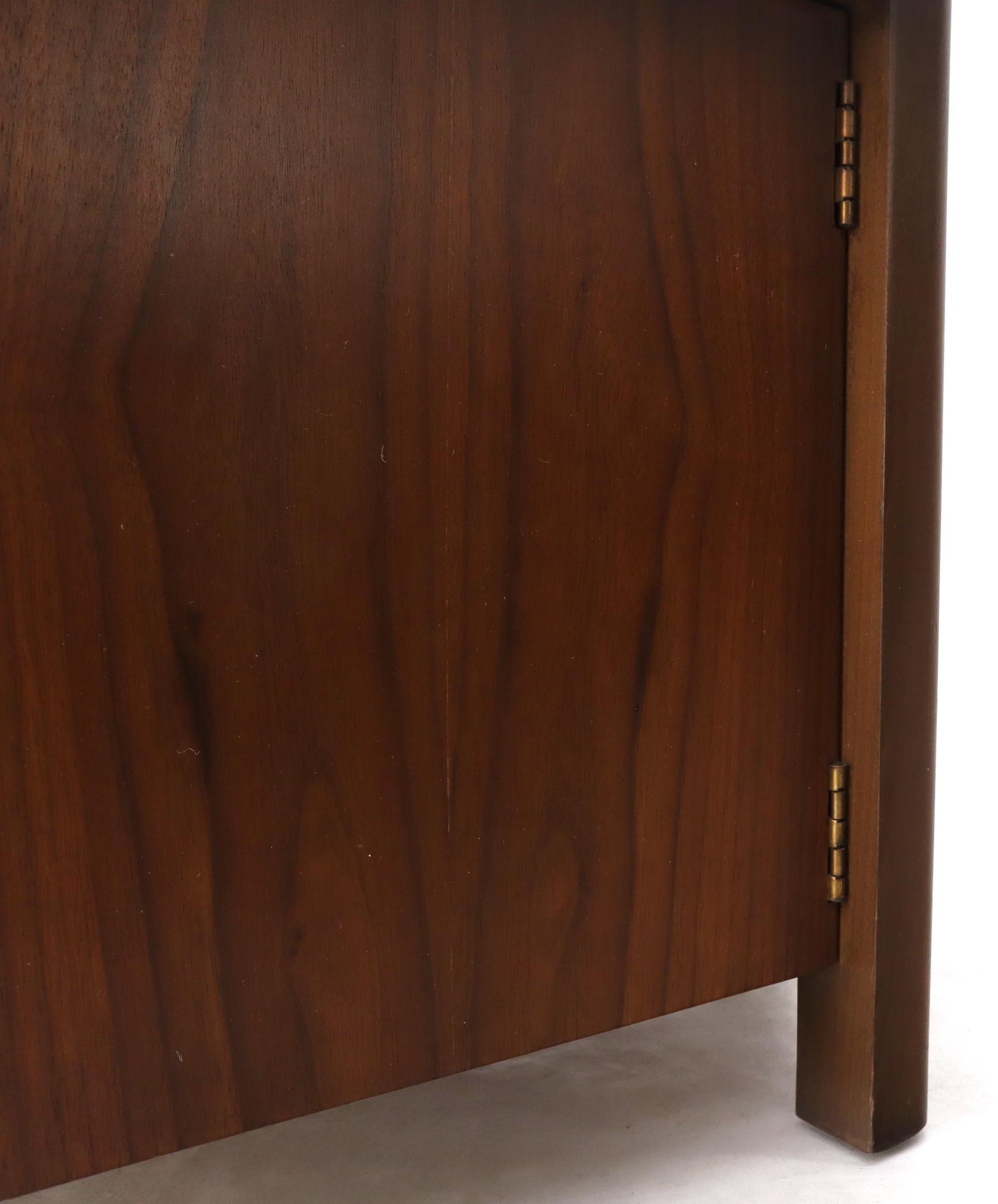 EstablishedLines Pair of Hexagon Walnut End Side Tables w/ One Door Cabinets Storage Compartment