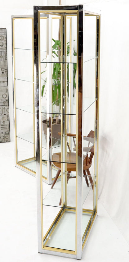 EstablishedLines Pair of Chrome Brass and Glass Mid-Century Modern Étagères