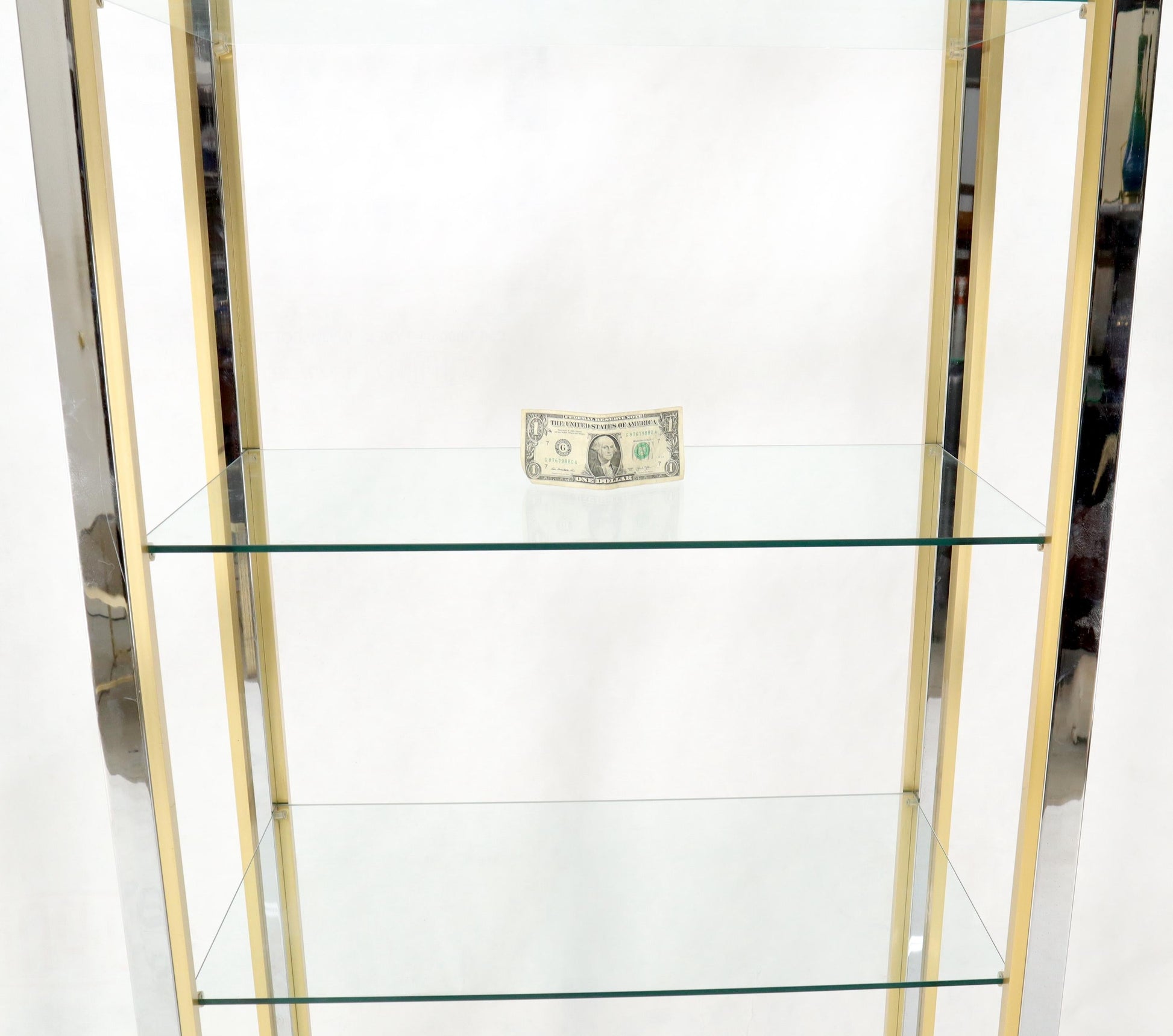 EstablishedLines Pair of Chrome Brass and Glass Mid-Century Modern Étagères