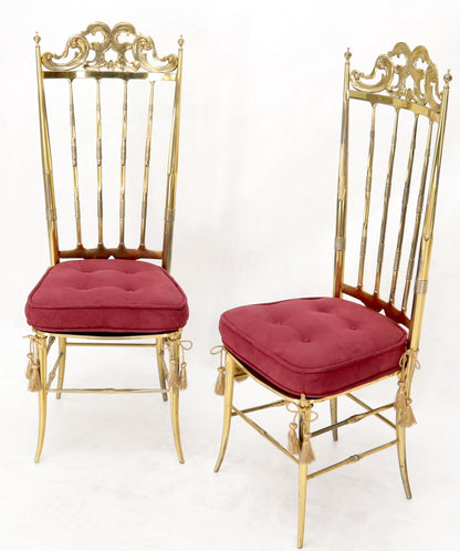 EstablishedLines Set of 2 Italian Solid Brass Chiavari Chairs from 1950s Salmon Red Upholstery