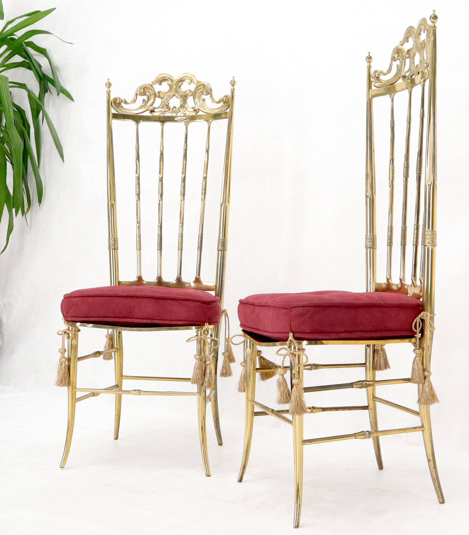 EstablishedLines Set of 2 Italian Solid Brass Chiavari Chairs from 1950s Salmon Red Upholstery