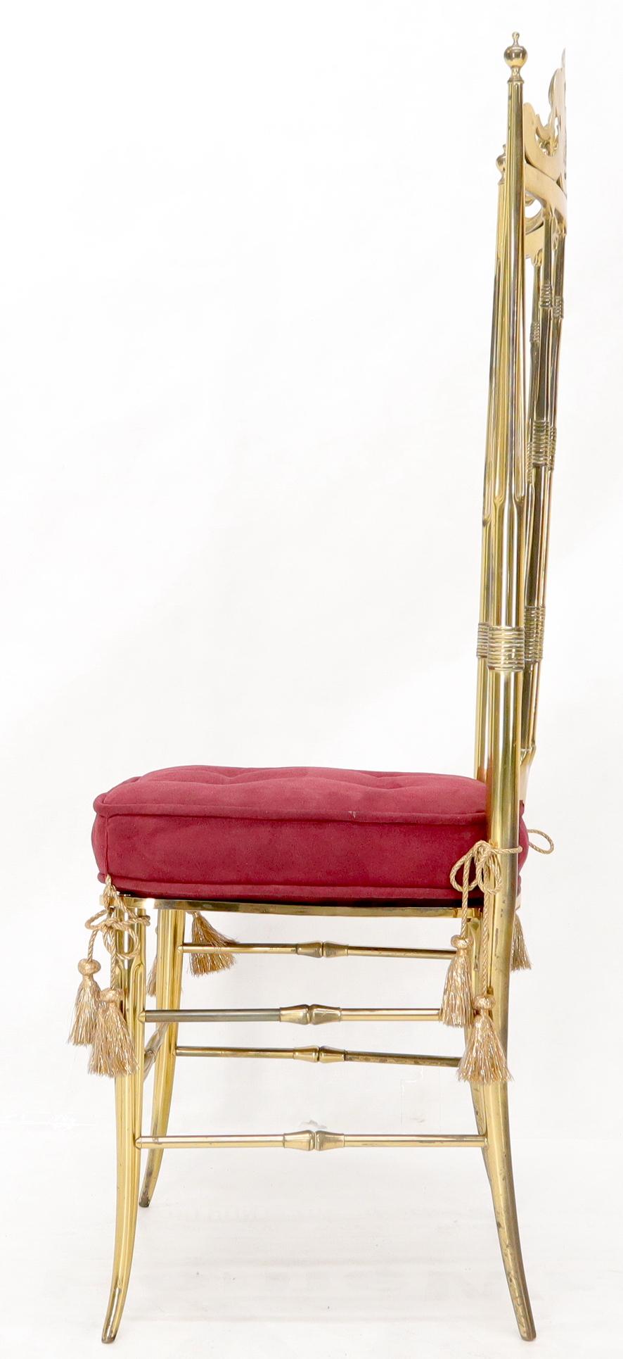 EstablishedLines Set of 2 Italian Solid Brass Chiavari Chairs from 1950s Salmon Red Upholstery