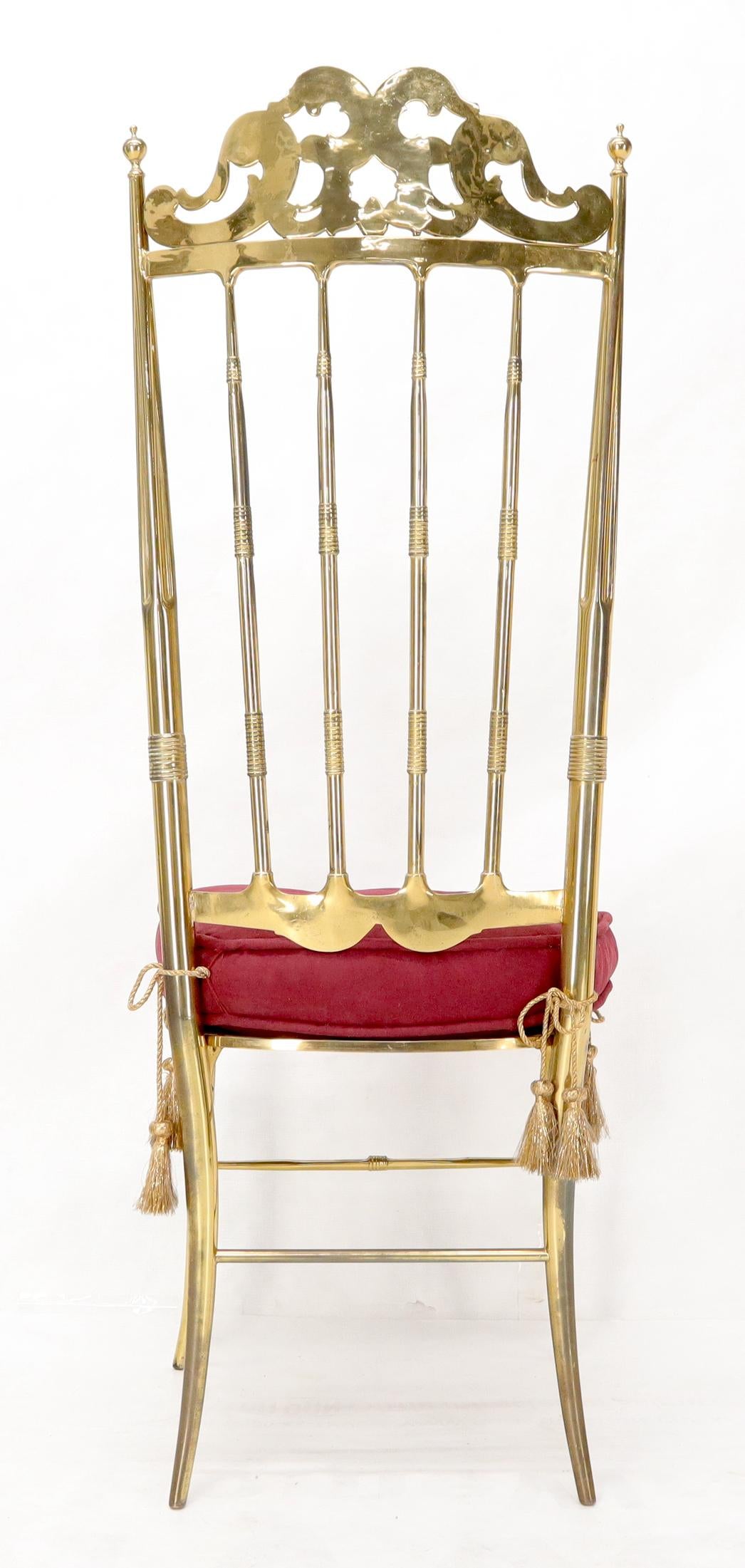 EstablishedLines Set of 2 Italian Solid Brass Chiavari Chairs from 1950s Salmon Red Upholstery