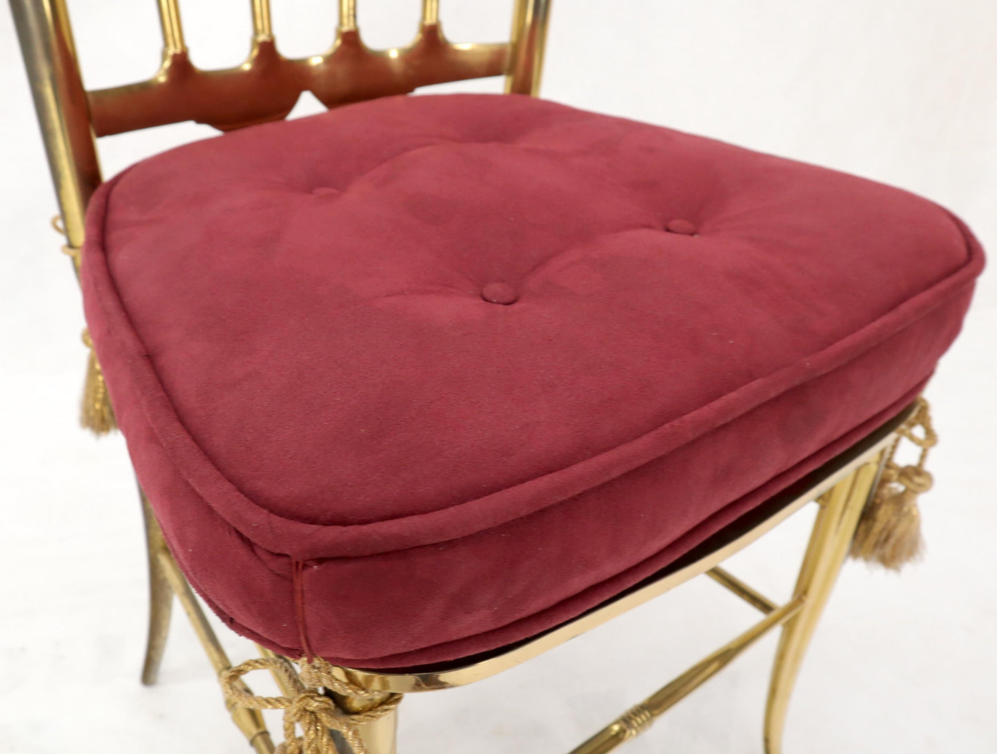 EstablishedLines Set of 2 Italian Solid Brass Chiavari Chairs from 1950s Salmon Red Upholstery