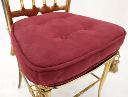 EstablishedLines Set of 2 Italian Solid Brass Chiavari Chairs from 1950s Salmon Red Upholstery