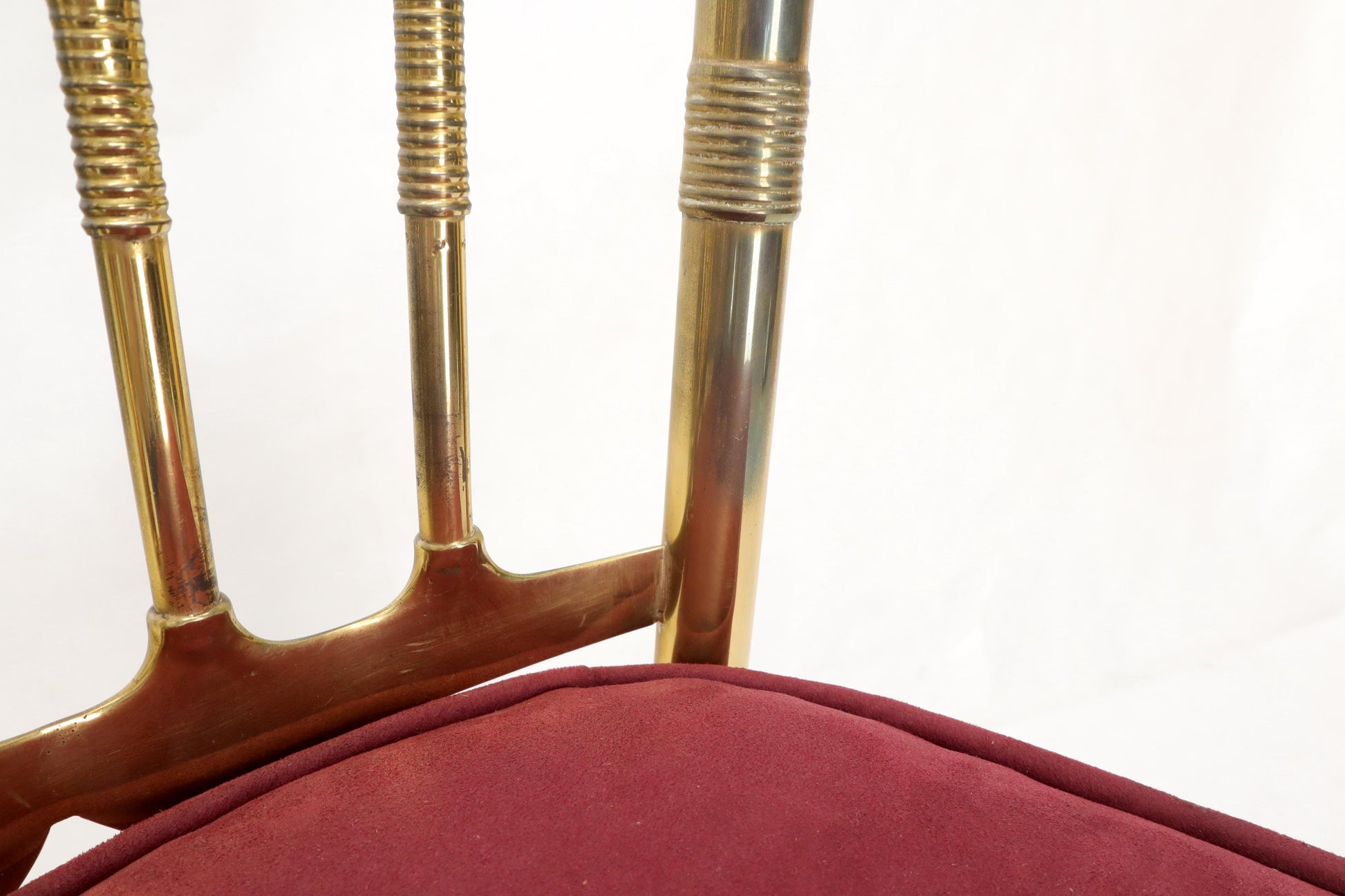 EstablishedLines Set of 2 Italian Solid Brass Chiavari Chairs from 1950s Salmon Red Upholstery