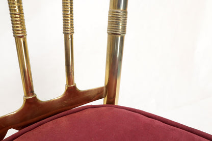 EstablishedLines Set of 2 Italian Solid Brass Chiavari Chairs from 1950s Salmon Red Upholstery