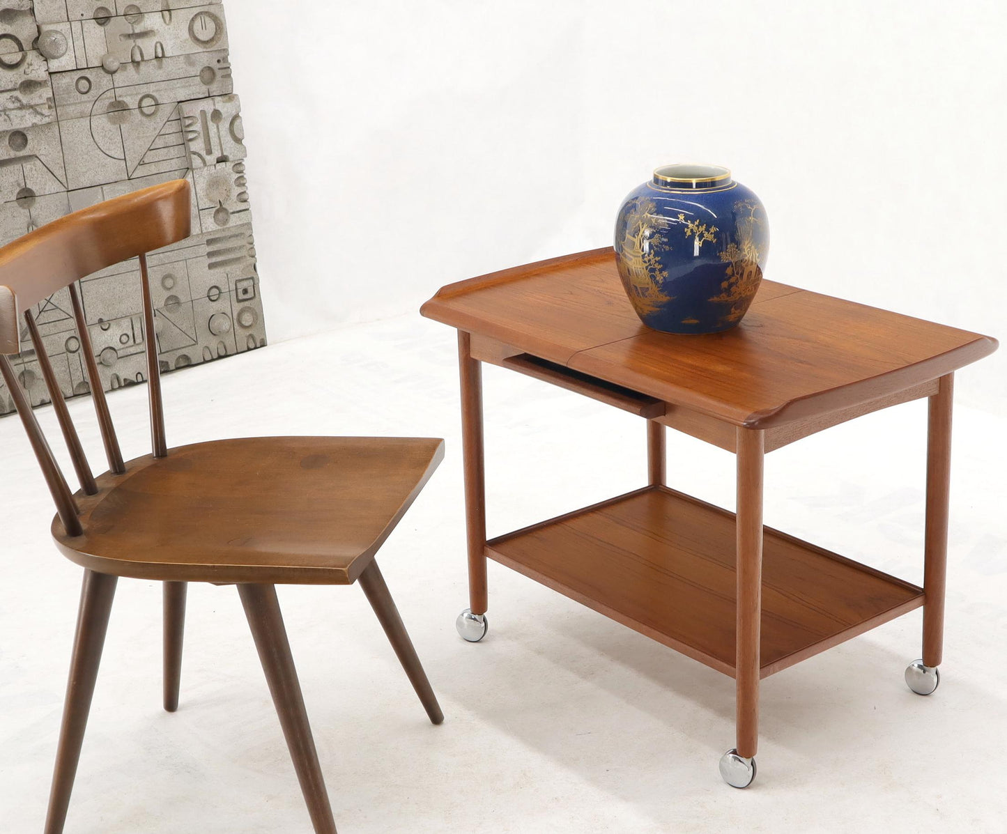 Danish Mid-Century Modern Teak Expandable Cart with One Leaf