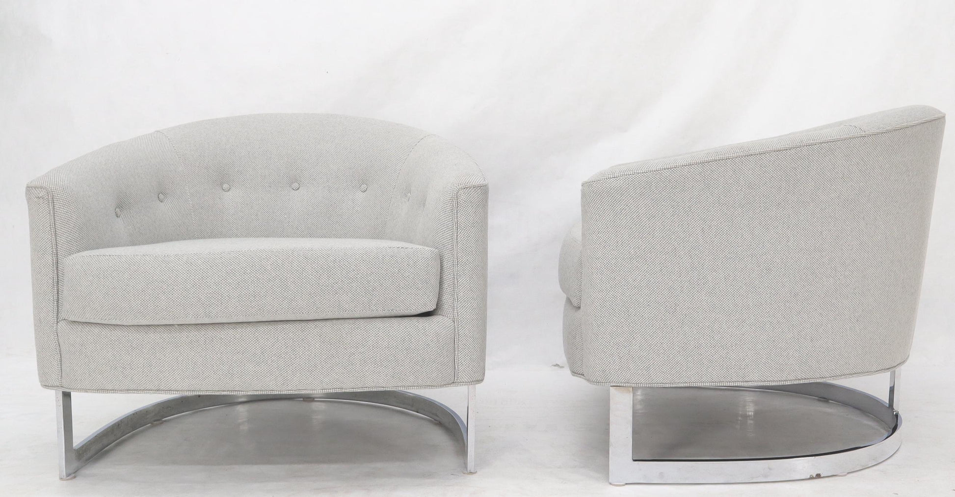 EstablishedLines New Basket Weave Wool Flax Blend Upholstery Barrel Back Lounge Chairs