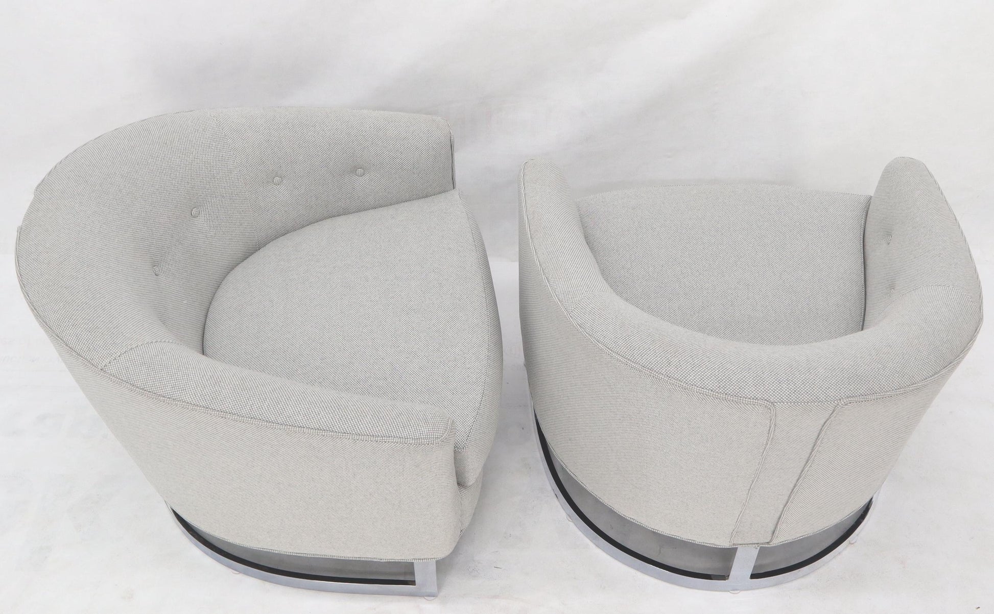EstablishedLines New Basket Weave Wool Flax Blend Upholstery Barrel Back Lounge Chairs