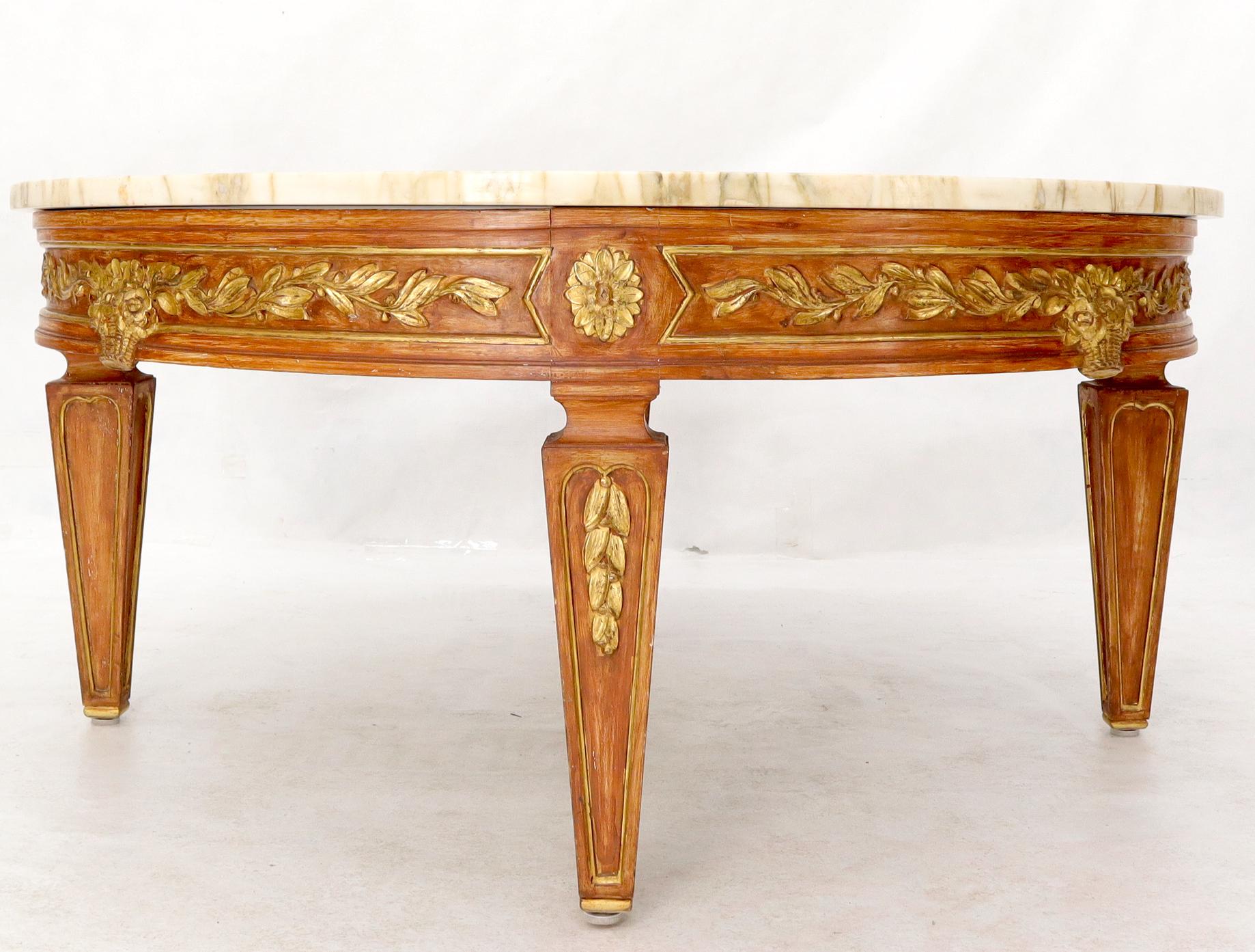 EstablishedLines Round Marble Top Ornate Carved Mahogany Base Coffee Table
