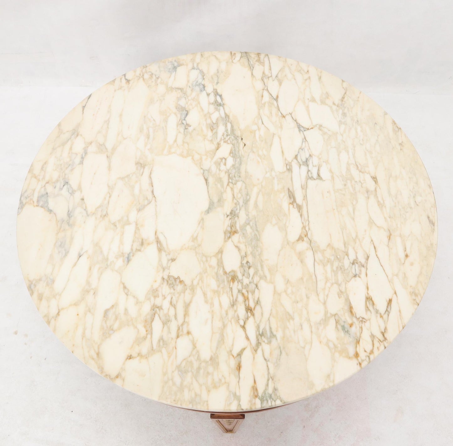 EstablishedLines Round Marble Top Ornate Carved Mahogany Base Coffee Table