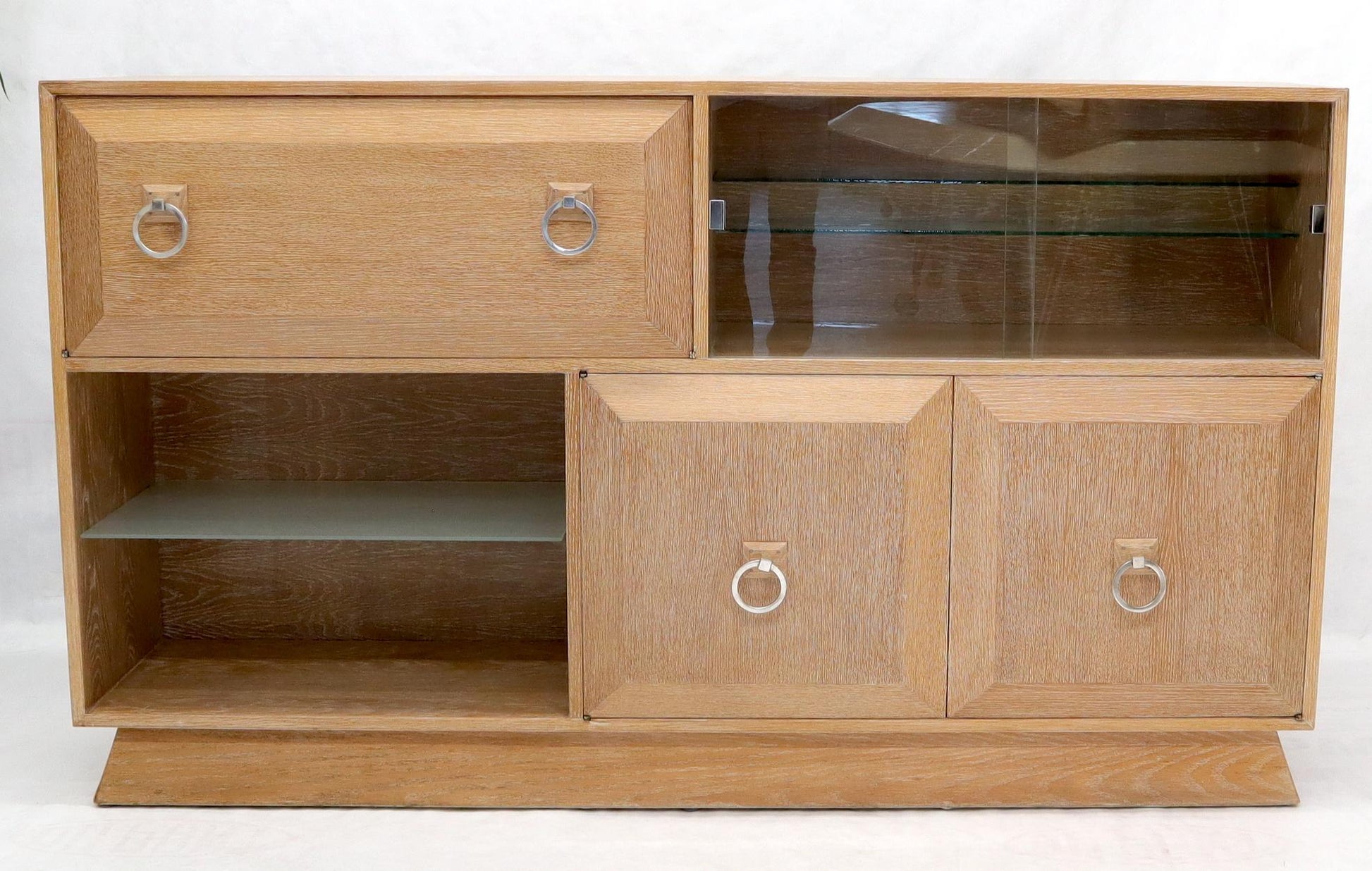 EstablishedLines Cerused White Wash Oak Drop Front Secretary Desk Bookcase Credenza