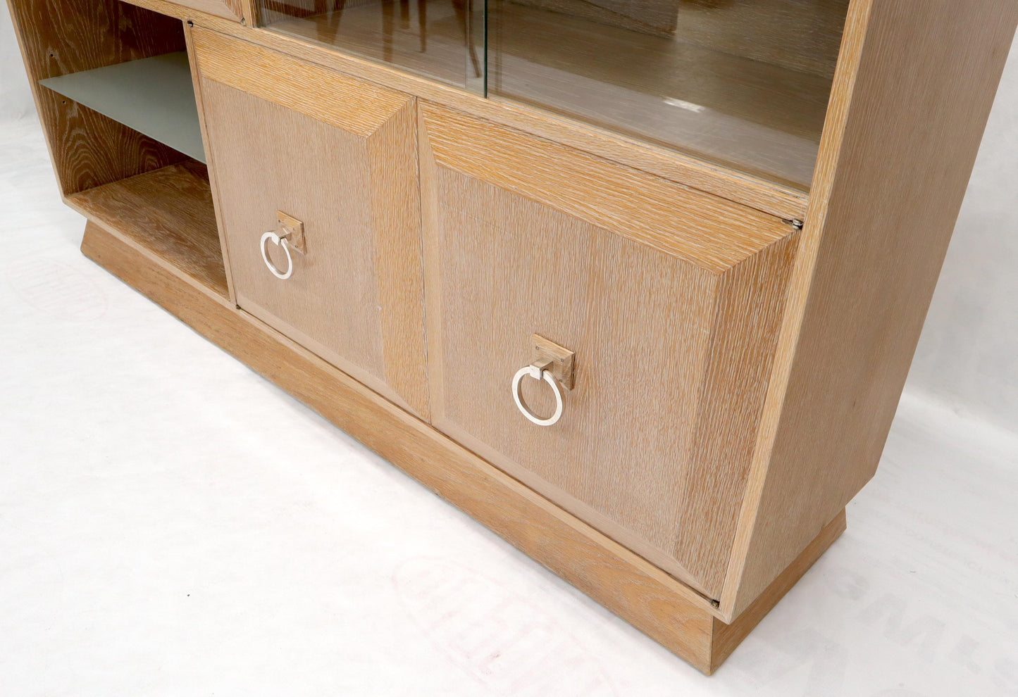 EstablishedLines Cerused White Wash Oak Drop Front Secretary Desk Bookcase Credenza