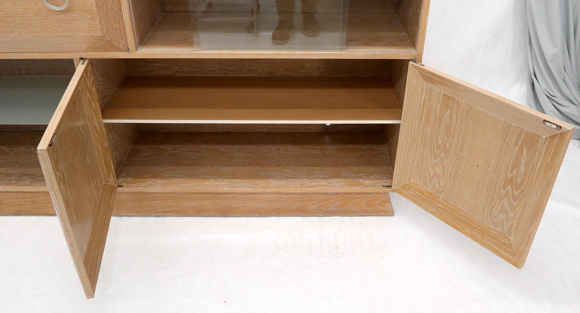 EstablishedLines Cerused White Wash Oak Drop Front Secretary Desk Bookcase Credenza