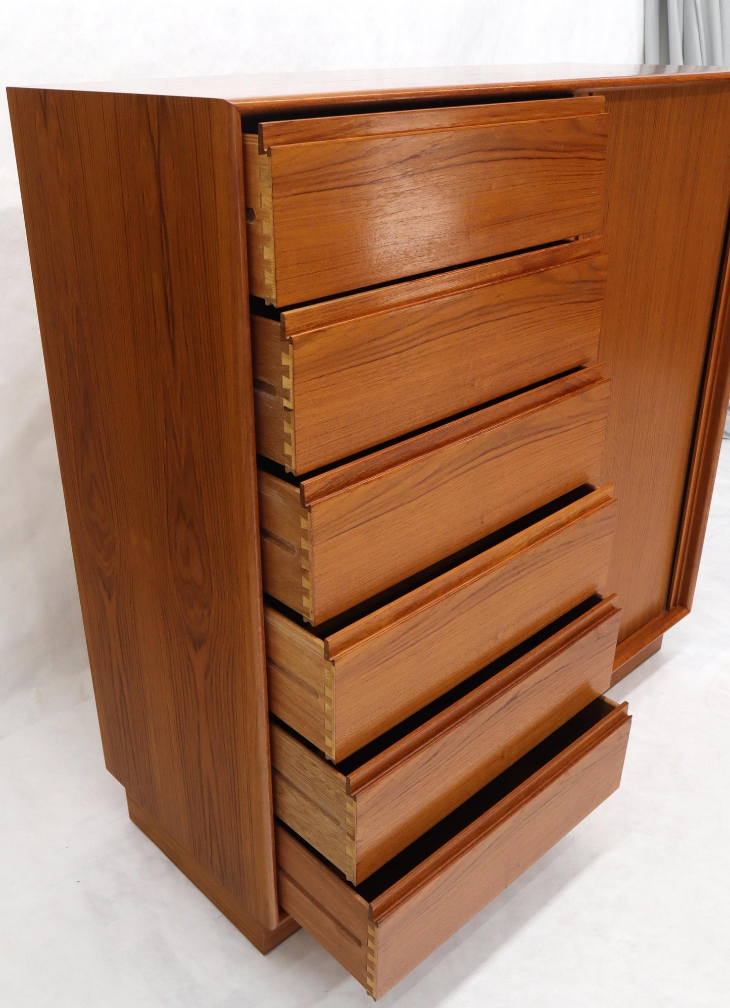 EstablishedLines Tambour Door Side by Side 13 Drawers Large Teak Gentleman Chest Dresser Cabinet
