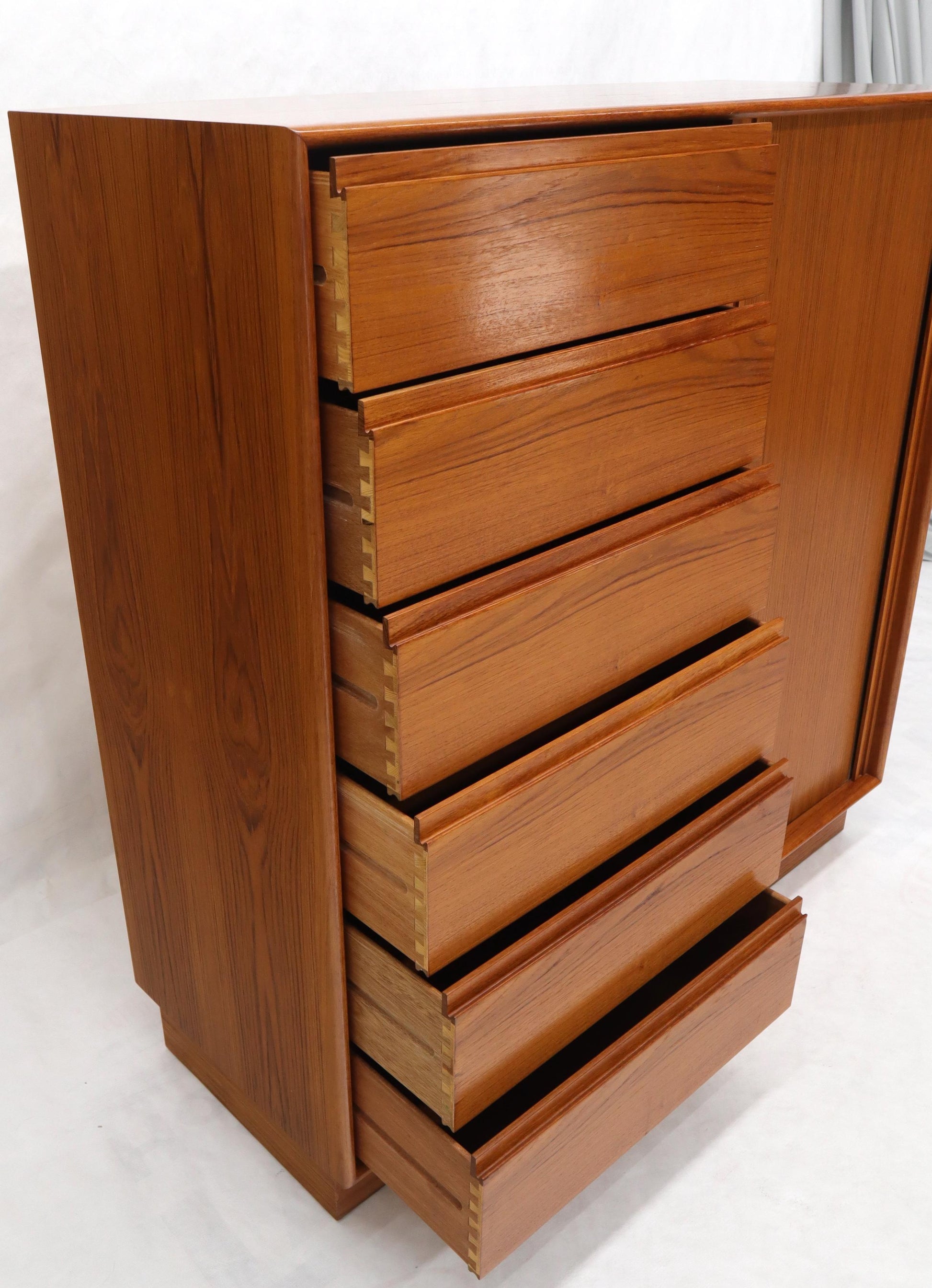EstablishedLines Tambour Door Side by Side 13 Drawers Large Teak Gentleman Chest Dresser Cabinet
