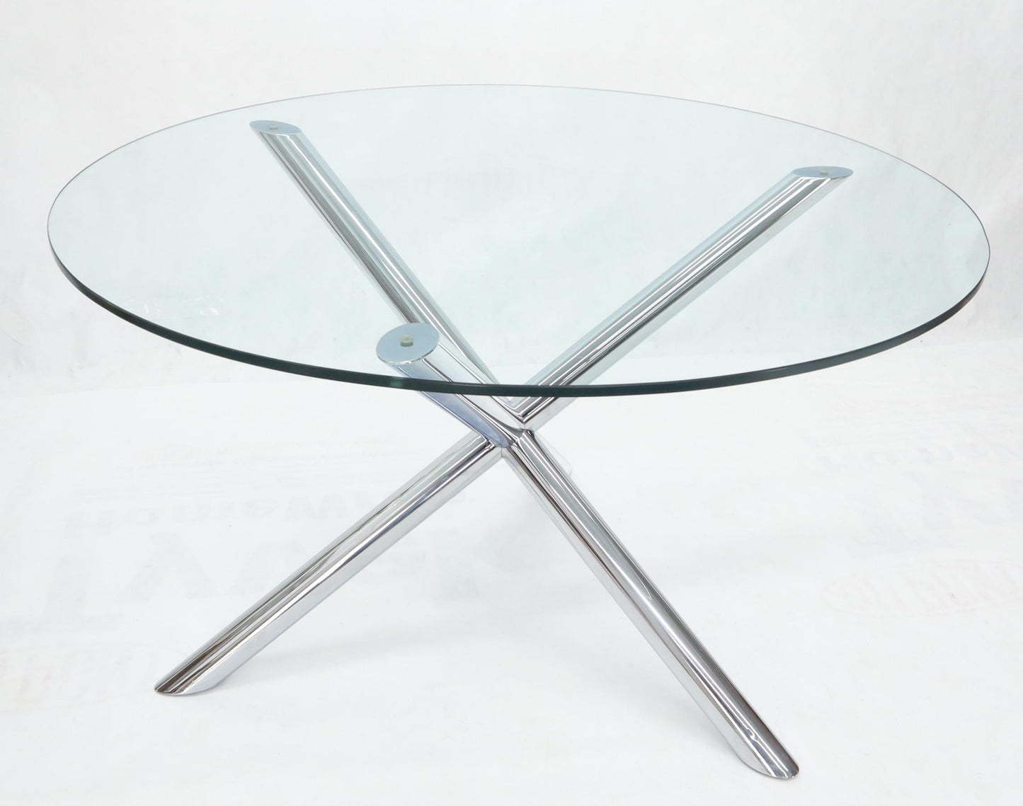 EstablishedLines Jack Shape Large Polished Chrome Round Glass Top Dining Table