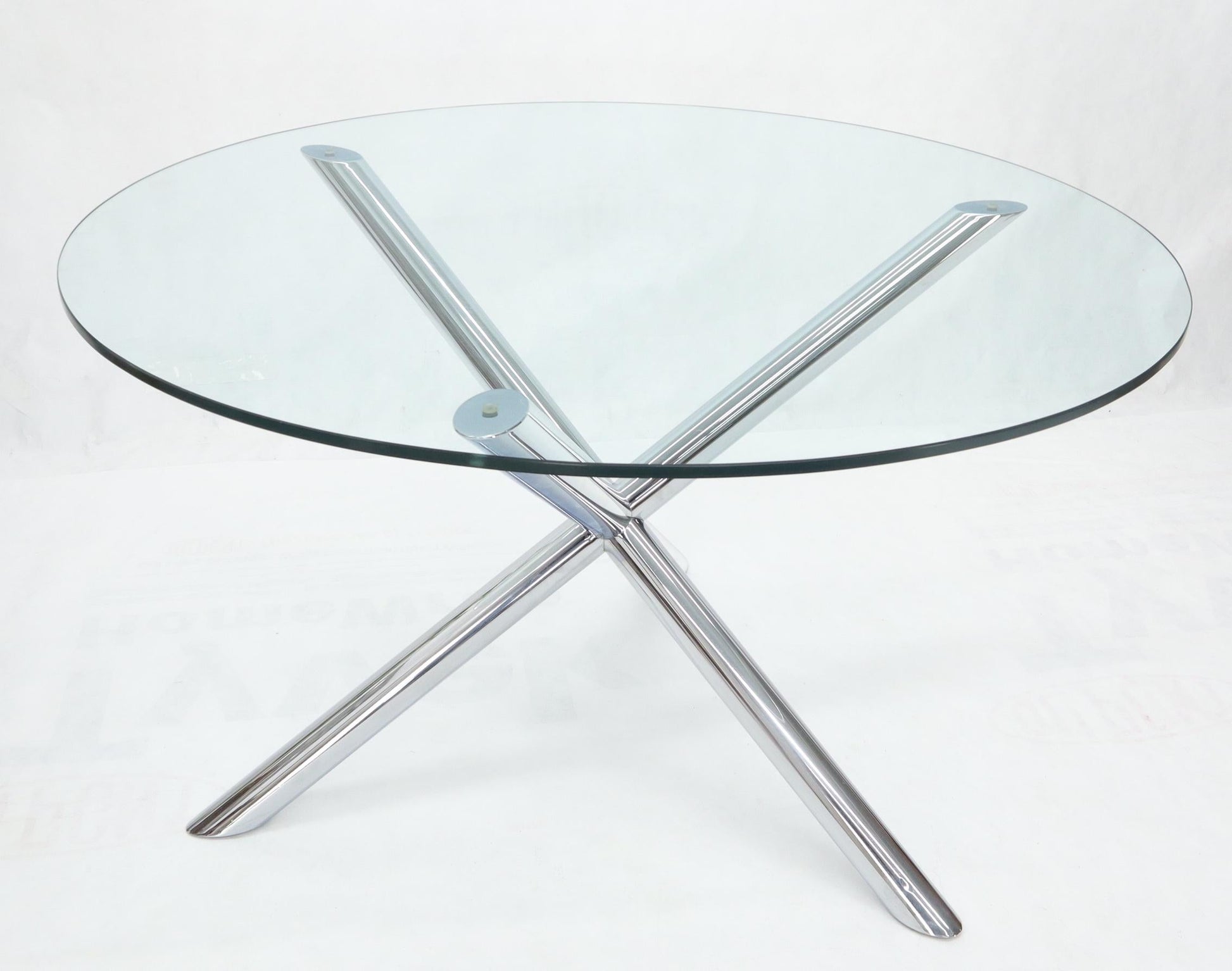 EstablishedLines Jack Shape Large Polished Chrome Round Glass Top Dining Table