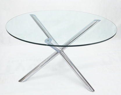 EstablishedLines Jack Shape Large Polished Chrome Round Glass Top Dining Table