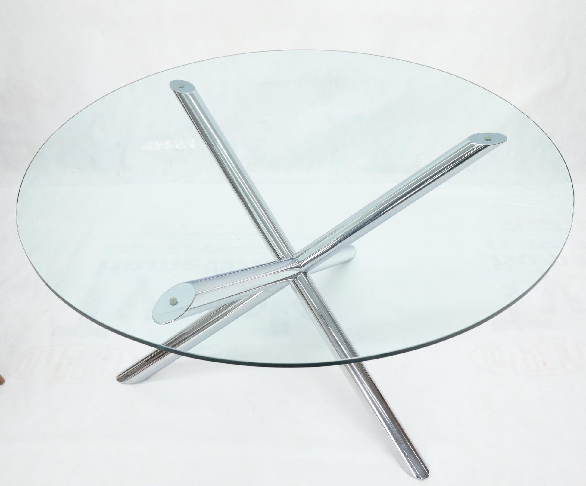 EstablishedLines Jack Shape Large Polished Chrome Round Glass Top Dining Table