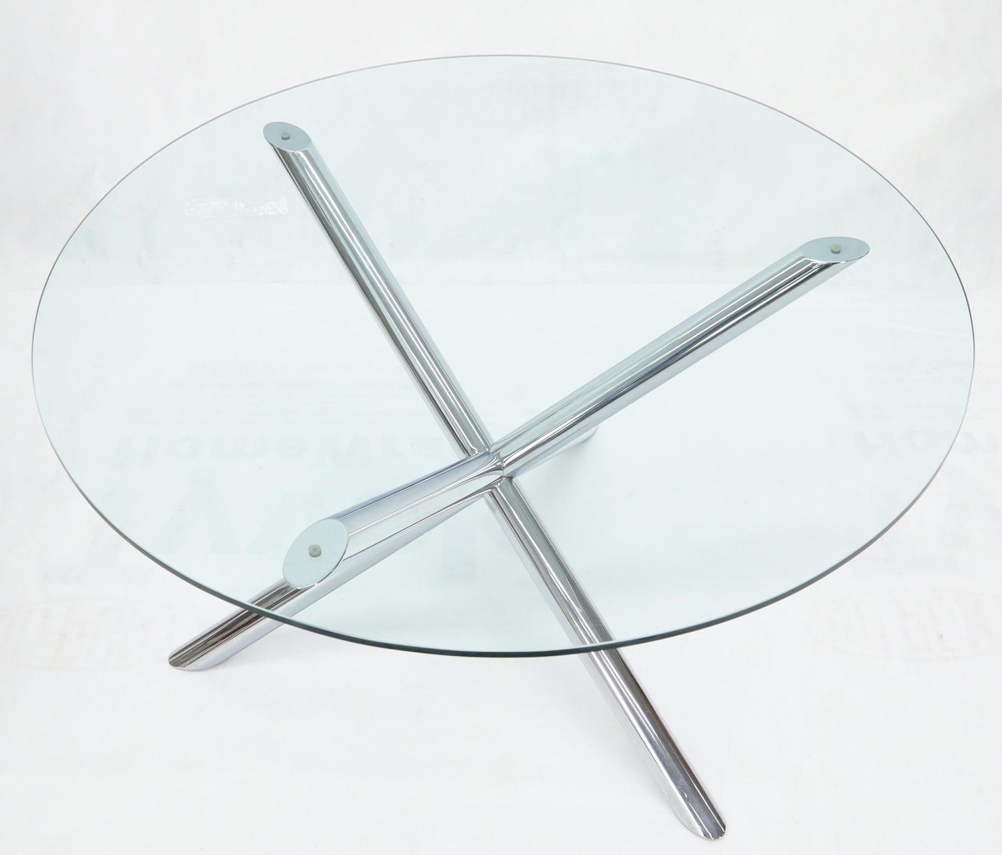 EstablishedLines Jack Shape Large Polished Chrome Round Glass Top Dining Table
