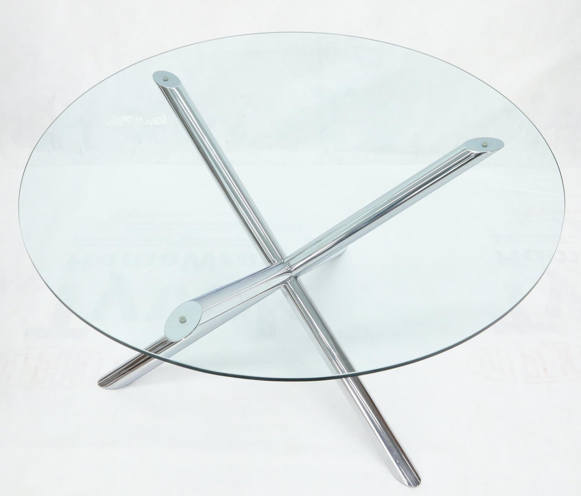 EstablishedLines Jack Shape Large Polished Chrome Round Glass Top Dining Table