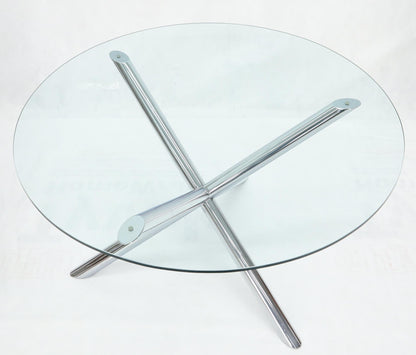 EstablishedLines Jack Shape Large Polished Chrome Round Glass Top Dining Table