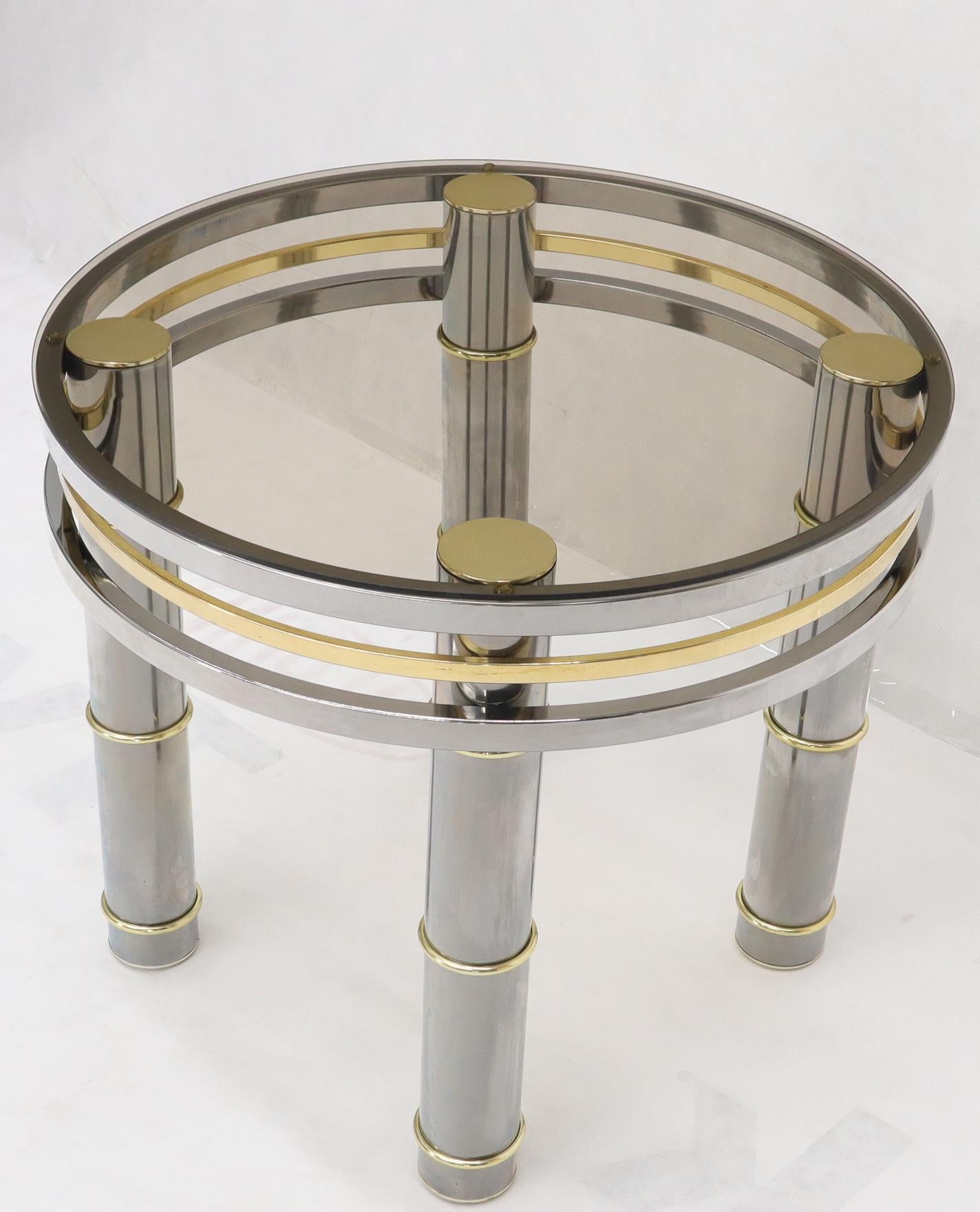 EstablishedLines Chrome Brass Smoked Glass Round Side Table Stand