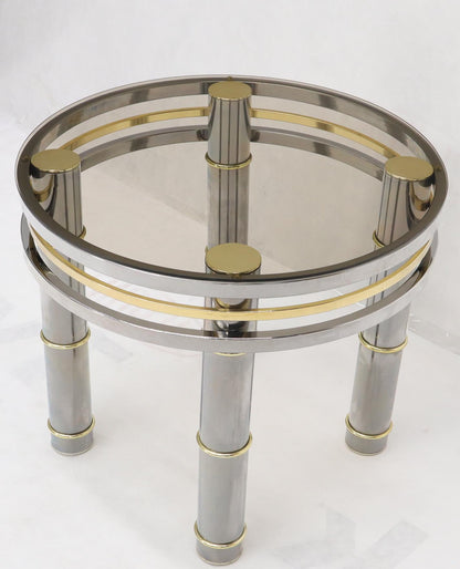 EstablishedLines Chrome Brass Smoked Glass Round Side Table Stand