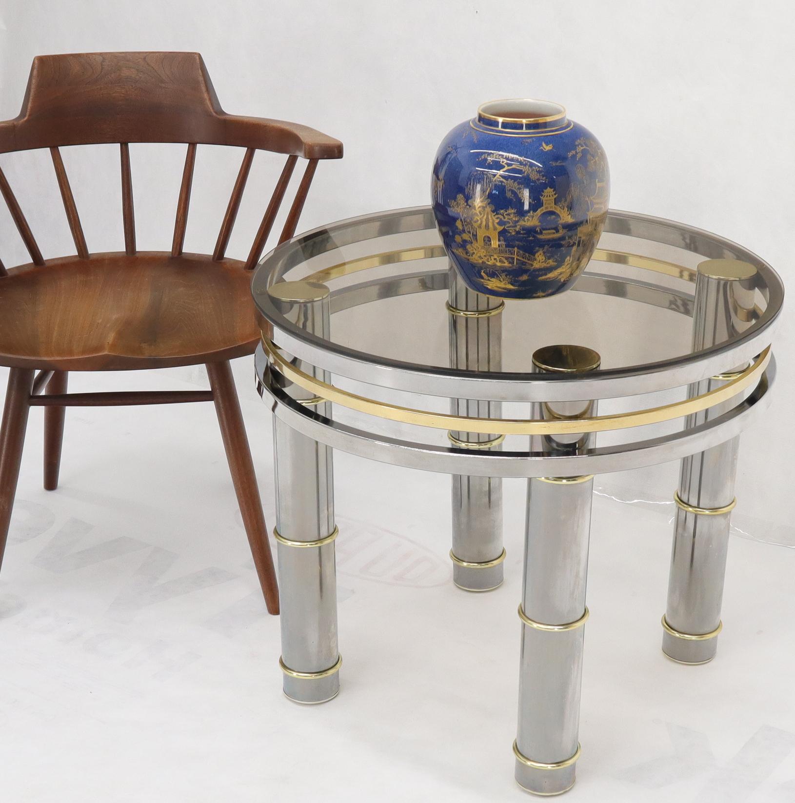 EstablishedLines Chrome Brass Smoked Glass Round Side Table Stand