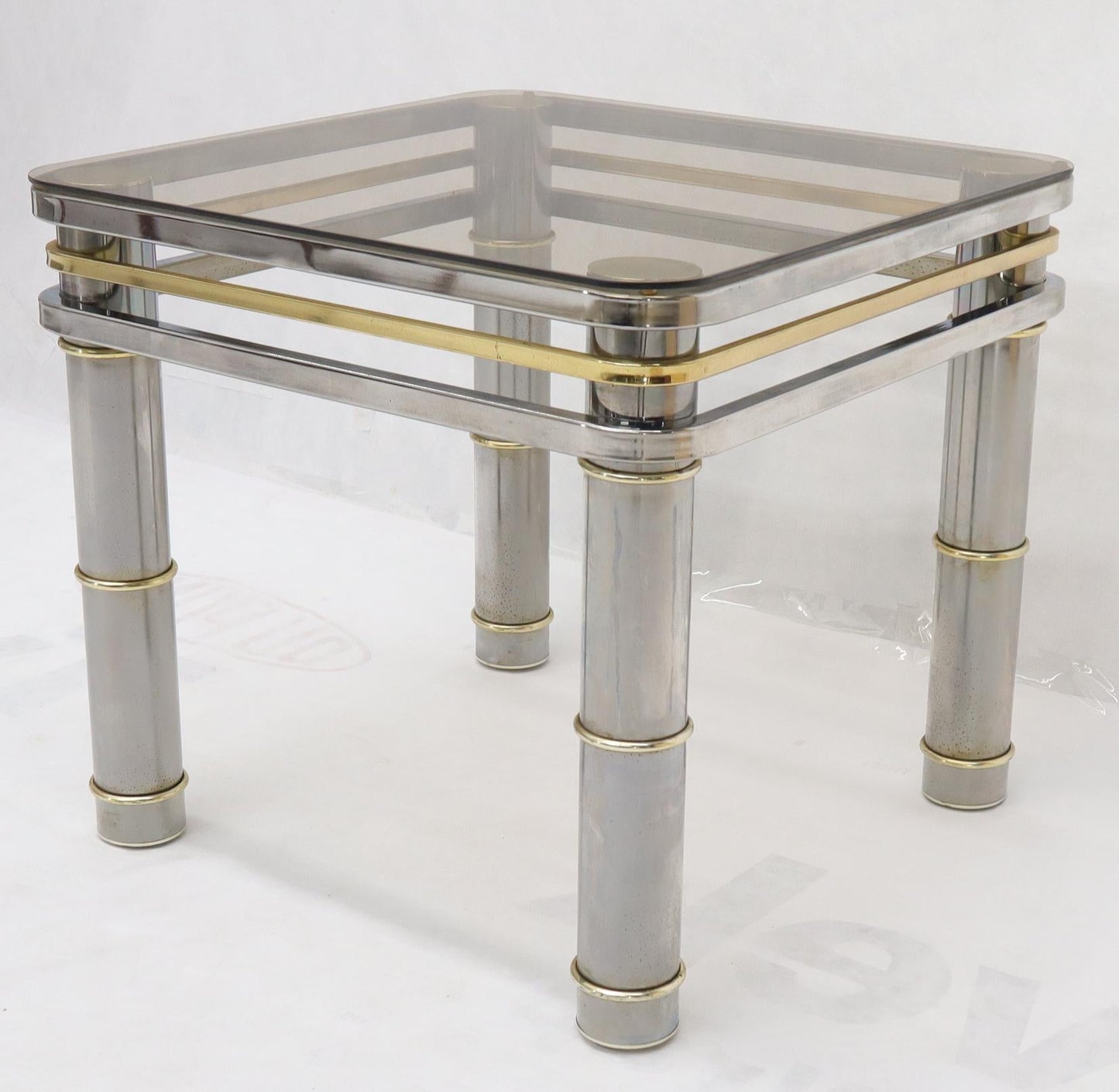 EstablishedLines Chrome Brass Smoked Glass Side End Coffee Table Stand