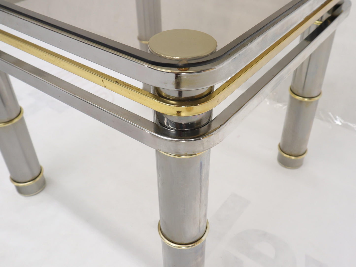 EstablishedLines Chrome Brass Smoked Glass Side End Coffee Table Stand
