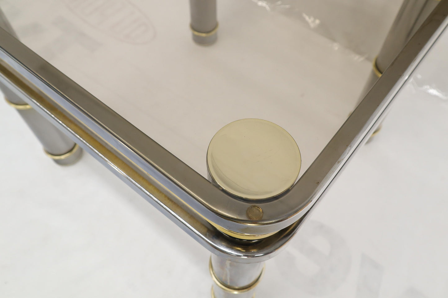 EstablishedLines Chrome Brass Smoked Glass Side End Coffee Table Stand
