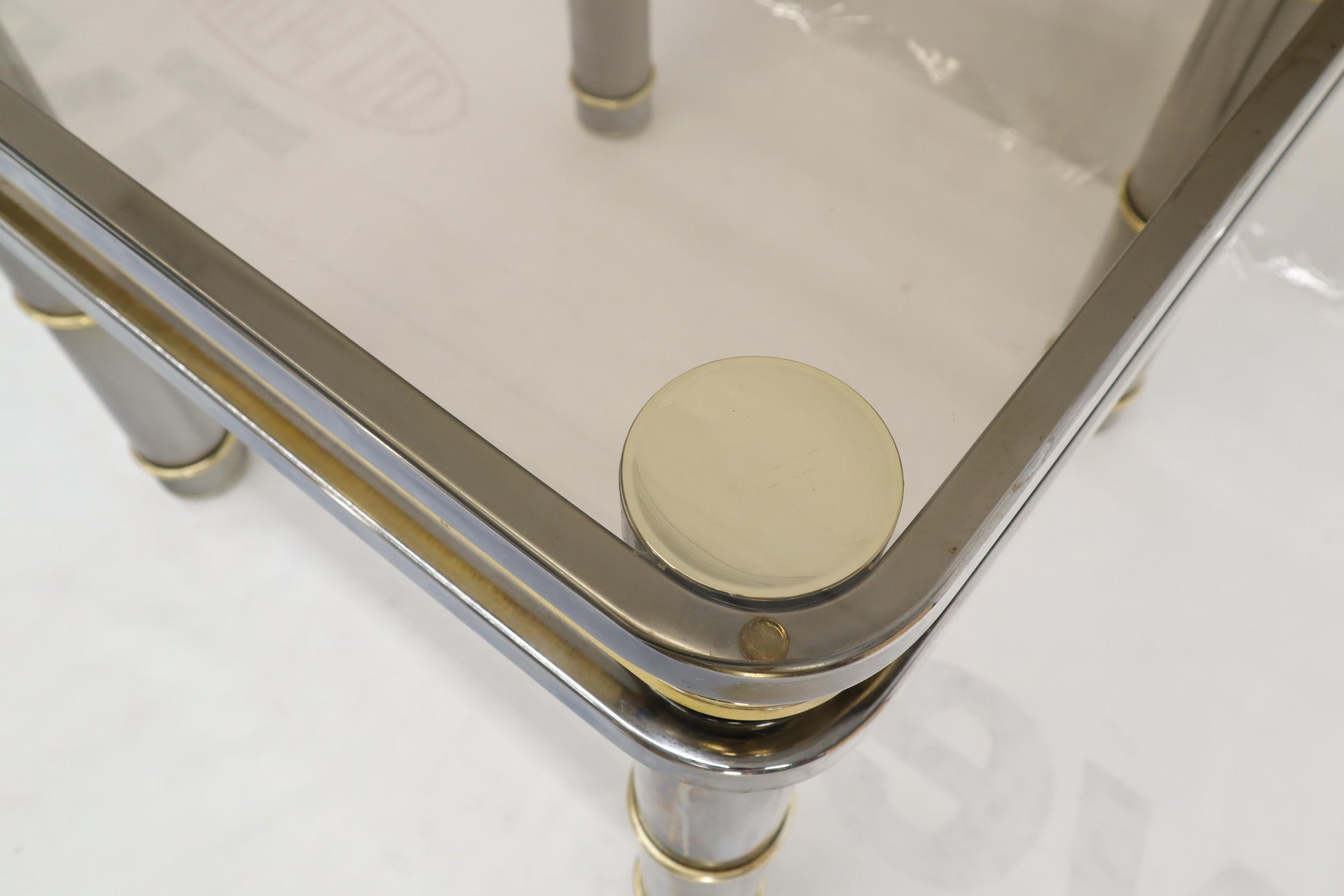 EstablishedLines Chrome Brass Smoked Glass Side End Coffee Table Stand